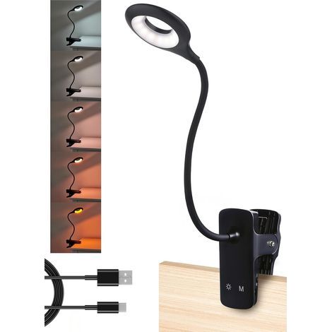 Clip-on dimmable LED lamp – 4.5W – Touch-controlled LED lamp with flexible neck and sturdy clip – 5 colors and brightness levels – Rechargeable desk lamp (1/5)