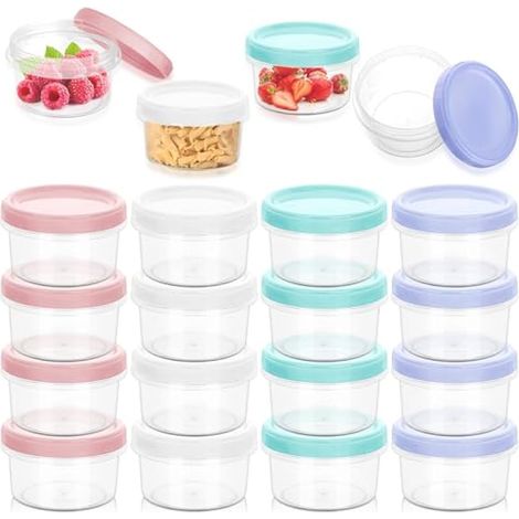 16 pièces petits contenants alimentaires avec couvercles, 200ML réutilisables, pots à vis étanches, pots avec couvercle pour yaourt, fruits, micro-ondes et congélateur (4 couleurs)