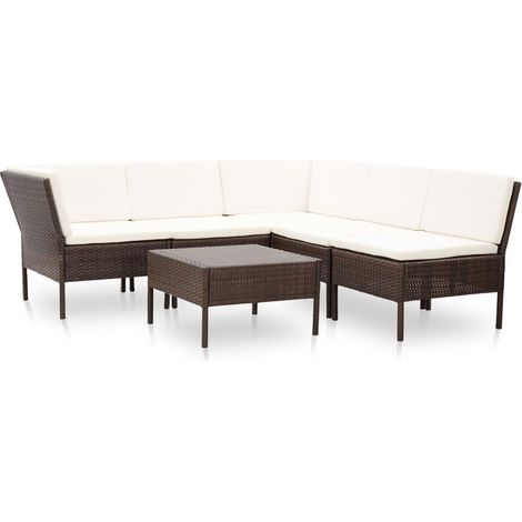 6-tlg. Garten-Lounge-Set mit Auflagen Poly Rattan Braun