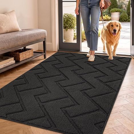 Door Mat for Indoor and Outdoor Entrance 90 x 150 cm Non-Slip and Absorbent Washable Carpet Bedroom, Kitchen, Hallway, Dark Grey (1/5)