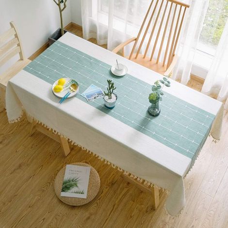 Rechteckige Tischdecke aus einfarbiger Baumwolle und Leinen mit Stickerei (1/5)