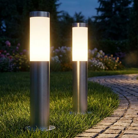 Lot de 2 Lampes sur pied design inox socle blanc éclairage 1x E27 balcon pelouse (1/5)