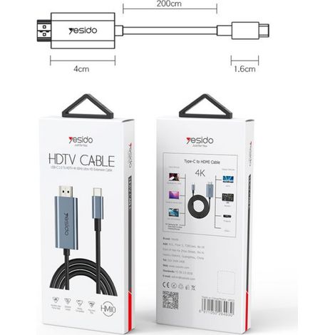 Câble Vidéo - 4K60Hz - Type-C - 2 M - Alliage D'aluminium - Noir (1/4)