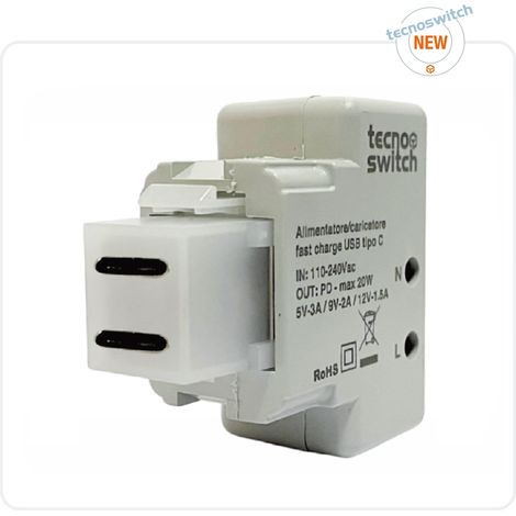 Alimentatore/Caricatore Fast Charge Tipo C+C 30W (Tecnoswitch Cod. Ks411Pu)