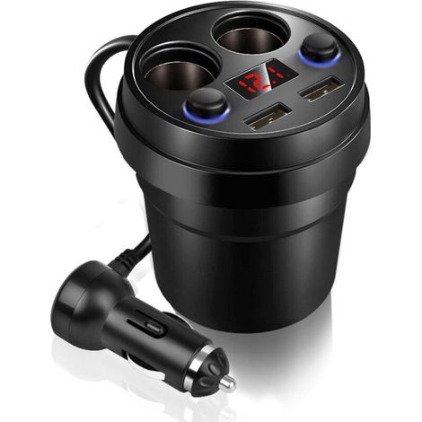 2 adattatori doppio accendisigari USB, caricabatterie 12–24 V, 80 W, 3,1 A con indicatore LED della tensione e supporto per tazza, compatibile con smartphone/tablet/portatile
