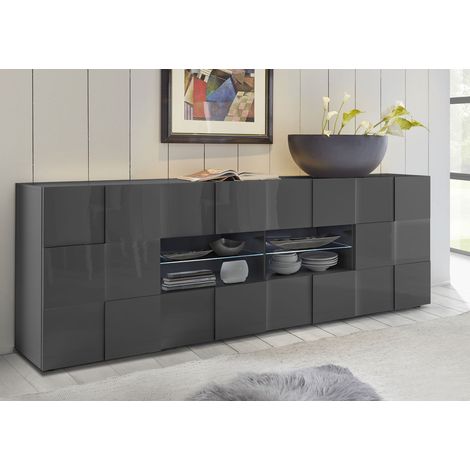 Buffet/bahut moderne 241 cm laqué gris brillant Milenor (1/2)