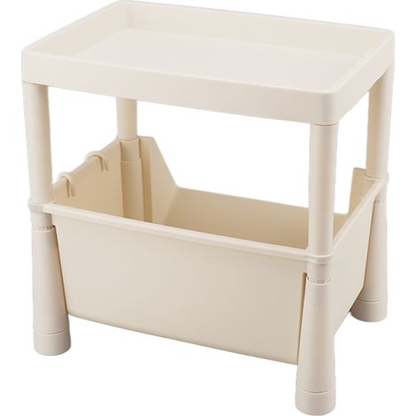Étagère de rangement multifonctionnelle, gain de place, en plastique inodore, pour cuisine, salon, salle de bain et buanderie. 2 niveaux, sans roulettes. (1/5)