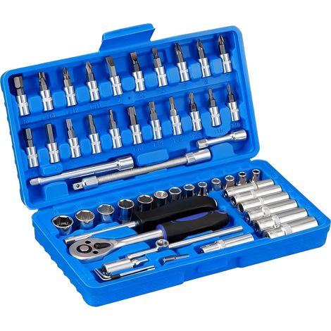 Jeu de clés à douilles 53 pièces, boîte à cliquets avec cliquet à bascule 1/4", ensemble d'outils en acier chrome-vanadium comprenant un jeu d'embouts, des rallonges, un joint universel (1/5)