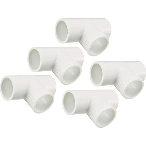 20mm Slip T PVC Tuyau Raccords x 5 PCS Forme T 3 Voies Couplage Tuyau Connecteurs pour Bâtiment Irrigation Plomberie Installation, [Blanc] (1/5)