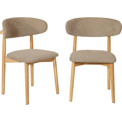 Lot de 2 chaises bois d'hévéa naturel et tissu chenille - Paola Naturel / Taupe (1/5)