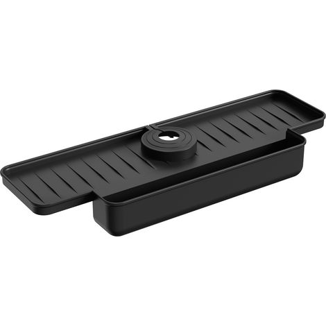 Garde-Spray Silicone Noir Pliant pour Robinet de Cuisine et Lavabo de Salle de Bain - Tapis d’Absorption et Évacuation d’Eau, Protection Anti-Éclaboussures pour Comptoir Maison (1/4)