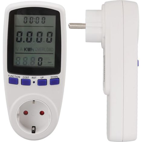 Compteur de consommation électrique prise EU 230V, écran LCD avec fonction alarme, protection contre les surcharges, ABS, pour maison (1/5)
