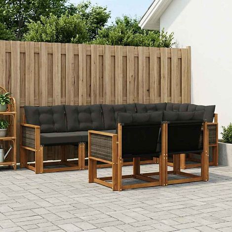 vidaXL Conjunto de sofás de exterior 7 uds. Natural y negro (1/5)