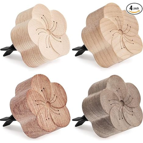 4 Pièces Diffuseur D'Huiles Essentielles en Bois Aromatique Lot de 4, Diffuseur de Fleurs avec Clip Aromathérapie pour Voiture, 40.6 cm (1/4)