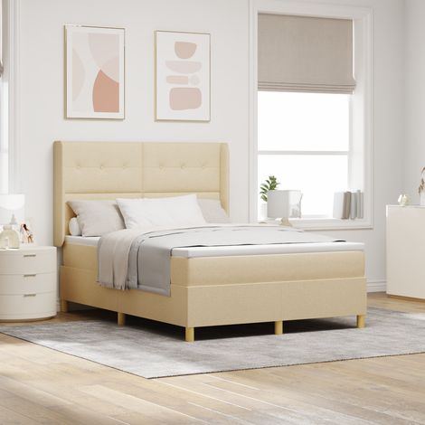 Box Spring Bed with LED Strip Lights Cream 140 x 190 cm Fabric vidaXL (1/5)