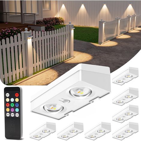 Lot de lampes solaires pour clôture avec télécommande, 50 lumens, DEL, étanches IP65, 10 couleurs RGB, éclairage décoratif durable pour jardin, terrasse, balcon, garde-corps (lot de 8) (1/5)