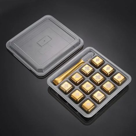 (Poker 12 pièces Or) Pierres à whisky réutilisables, glaçons en acier inoxydable, refroidisseur à vin à congélation rapide, granules métalliques de qualité alimentaire, accessoires de bar pour refroid (1/5)