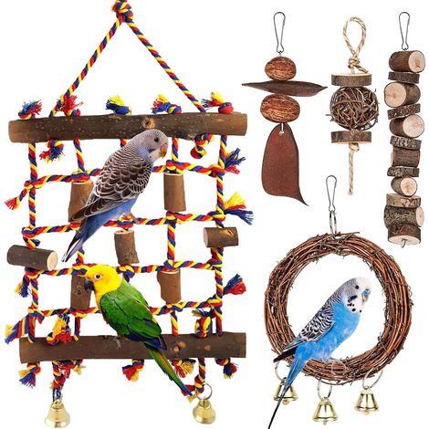 Bird Toy, Rope for Parrot, Climbing Net with 4 Parrots, Chew Toy, Bird Perches, Bird Cage, Accessories for Finch, Budgies, Love Birds (1/5)