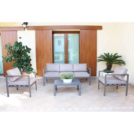 Salotto da giardino 5 posti con struttura in alluminio divano poltrone e tavolino Eracle -  DarkGrey