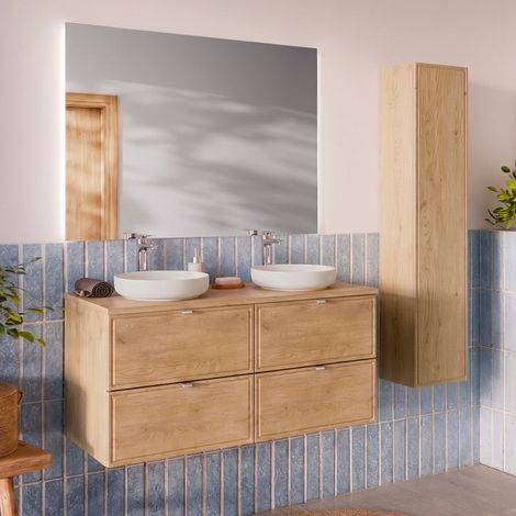 Ensemble meuble double vasque 120cm et colonne Elias Bois (1/5)