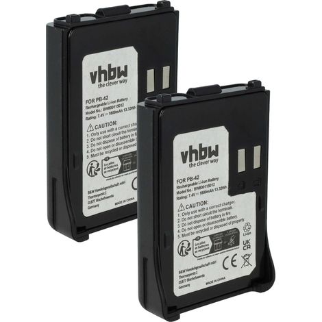 vhbw 2x Battery compatible with Kenwood TH-F6E, TH-F6A, TH-F6, TH-FTE for TH-F7E, TH-F7A, TH-F7 Radio, Walkie-Talkie (1800 mAh, 7.4 V, Li-Ion) (1/5)
