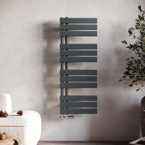 Sonni – Radiateur sèche-serviettes eau chaude vertical 1000x400mm – Puissance 383W – Couleur anthracite – Raccordement latéral (1/5)