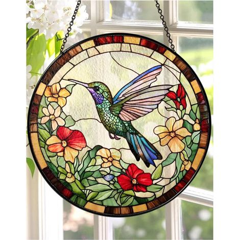 Fenêtre suspendue colibri 15 cm, vitrail oiseaux, décoration intérieure