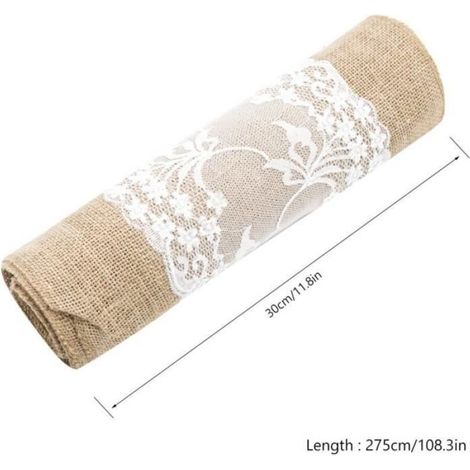 Chemin de table vintage, 30 x 275 cm, rustique, toile de jute, pour mariage, fête, fête, décorations (1/4)