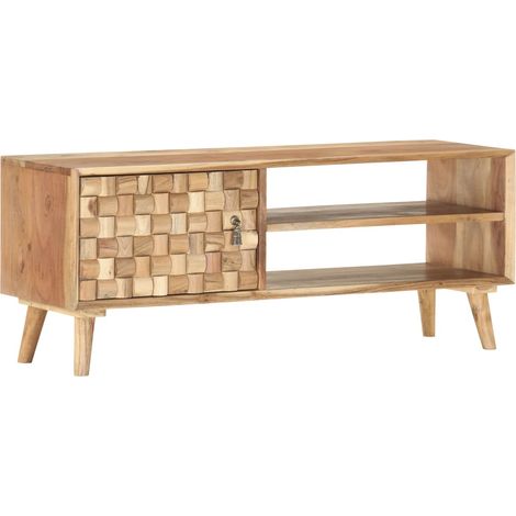 Mueble TV multimedia estantería para televisión buffet para televisión comedor salón dormitorio 100 x 35 x 40 cm madera maciza de acacia marrón 020025483