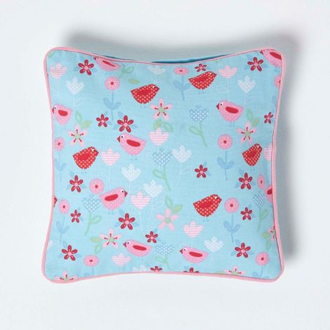 HOMESCAPES Housse de coussin en coton Oiseaux et Fleurs, 30 x 30 cm