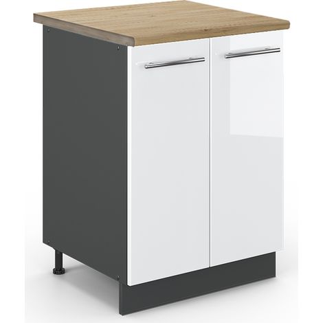 Mobiletto base cucina Fame-Line, Bianco lucido, 60 cm , PL Rovere, Vicco