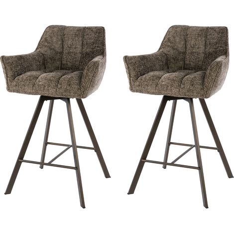 Lot 2 chaises de bar pivotantes tissu texturé taupe et bronze - JORDI (1/5)