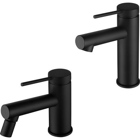 Set miscelatori lavabo e bidet nero opaco in ottone con leva monocomando slim Alba (1/5)