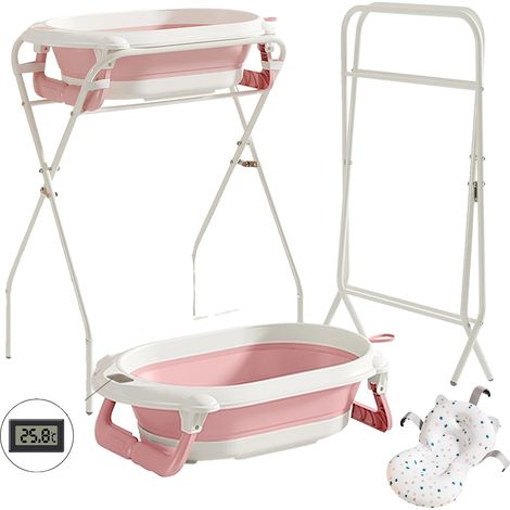 Baignoire pour bébé 3 en 1 avec support, design ergonomique, structure pliable, Rose (1/2)