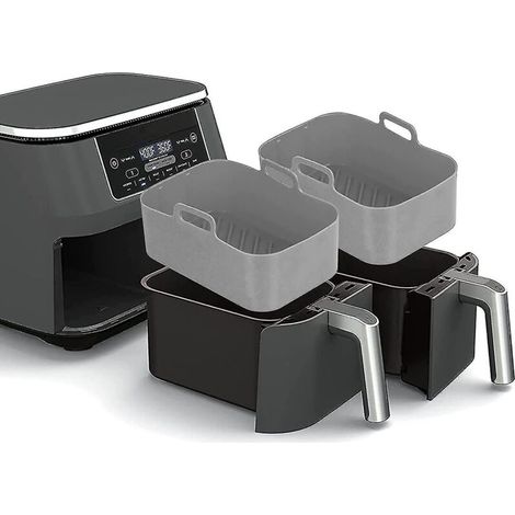 Lot de 2 pots en silicone pour friteuse à air double Ninjas, doublures en silicone pour friteuse à air double, panier en silicone pour friteuse à air, accessoires pour friteuse à air. (1/5)