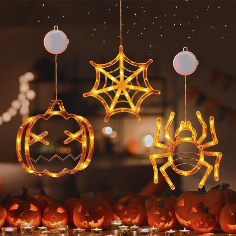 3 PCS Halloween Lumières de Fenêtre Extérieures, citrouilles araignées toile d'araignée lampe décorative, Lumières d'Halloween de Fenêtre (1/5)