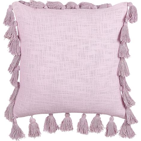 Cojín de algodón rosa 45 x 45 cm borlas accesorio moderno boho Lynchis