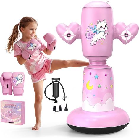 Sac de Frappe Enfants Gonflable sur Pied avec Gants Cadeau (1/5)
