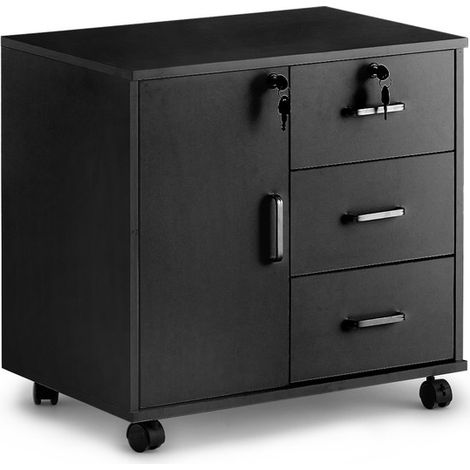 Mobile File Cabinet, 40x60x57cm Lockable Cabinet and 3-Drawer Lateral Filing Cabinet for Documents Printer Stand Home Office, Black
