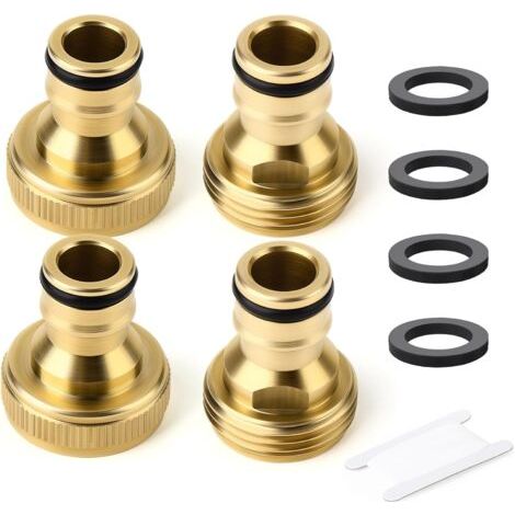 4-piece 3/4" GHT quick-connect brass coupling set with male and female threads for garden hoses easy-to-connect water hose fitting with adhesive tape and rubber bands--DTEKGAZ