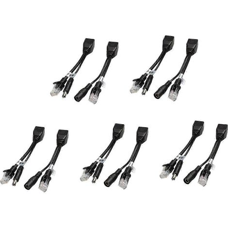 Répartiteur PoE 10 paires/5 paires, commutateur PoE, adaptateur de câble PoE blindé, cordons d'alimentation 5 V/12 V/24 V/48 V, connecteurs 5,5 x 2,1 mm (1/5)