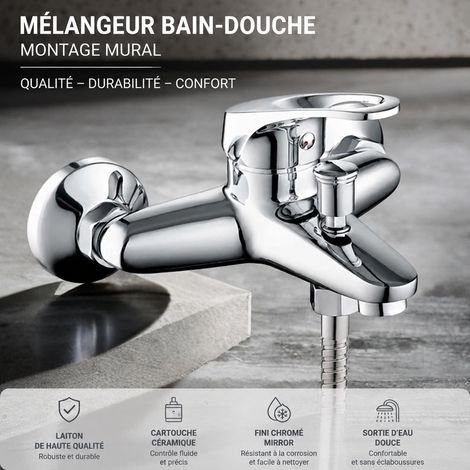 Mitigeur bain-douche mural en cuivre avec douchette, flexible et support réf 5893 25 × 15 × 15 cm 1,9 kg – Livraison gratuite