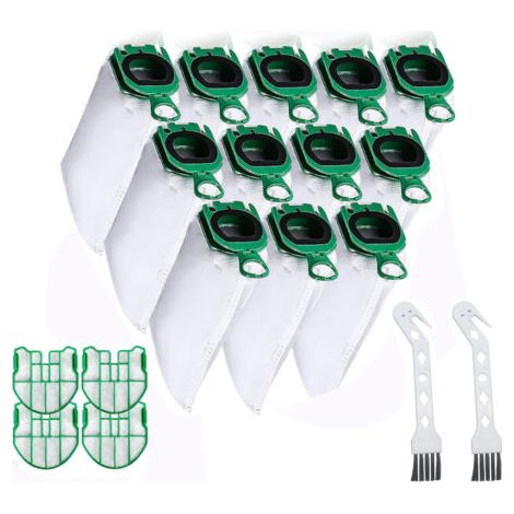 12 Staubsaugerbeutel für Vorwerk Kobold VB100 VB 100 FP100 FP 100, Ersatz-Staubbeutel-Set, Staubsaugerbeutel kompatibel mit 4 Motorfiltern + 2 Reinigungsbürsten (1/5)