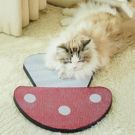 Tapis griffoir pour chat en forme de champignon - Tapis de couchage ondulé pour chat - Motif champignon rouge - 1 pièce (1/5)