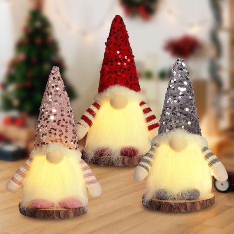 3 x nains de Noël, nains de Noël en peluche à LED, peluche en peluche, nains de Noël lumières de Noël, décorations de Noël d'intérieur, ornements scandinaves suédois faits à la main (1/5)