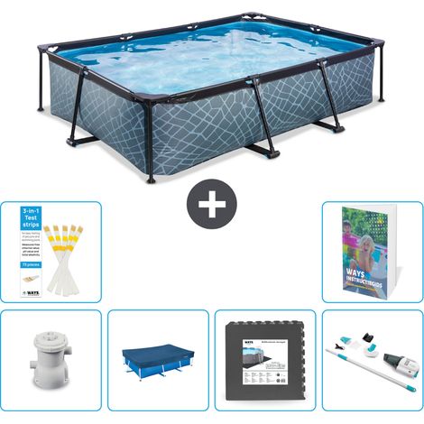 Exit Pool Rechteckig - Steinoptik - 300x200x65 cm - 7-teilig S262