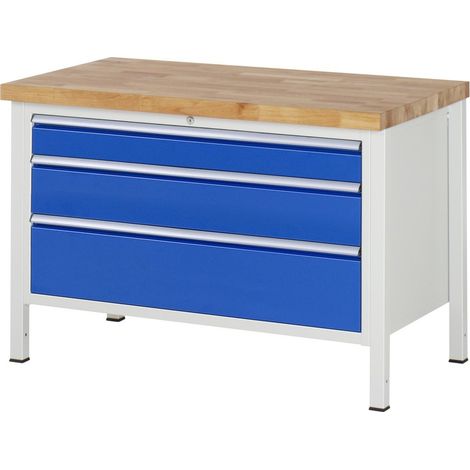 Rau Werkbank höhenverstellbar 8359A2, B1250xT700xH840-1040mm, 2x Schublade-TA (1/5)