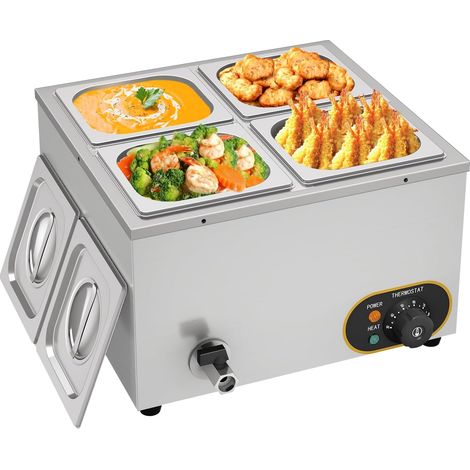 Bain Marie Électrique en Acier Inoxydable Chauffe-Plats Buffet, 4X 1/6 avec Couvercle,Température réglable 30°C - 85 °C (1/5)