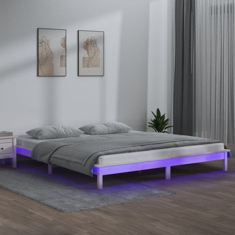 Massivholzbett mit LEDs Weiß 180x200 cm