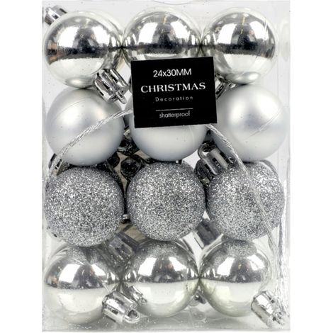 Lot de 24 boules de Noël argentées à paillettes, 3 cm (1/3)